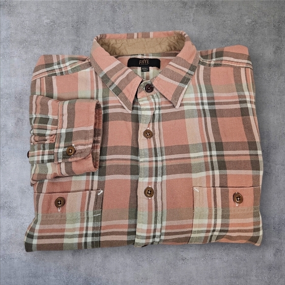 Frye Peach & Tan Button Down Flannel Shirt Size XXL Men's Workwear W23 - Picture 1 of 10